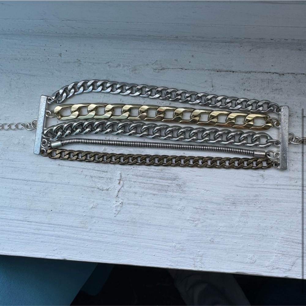Jenny Bird gold silver chain bracelet Alex & Ani silver Moon + Sun Flex Cuff - Picture 10 of 10